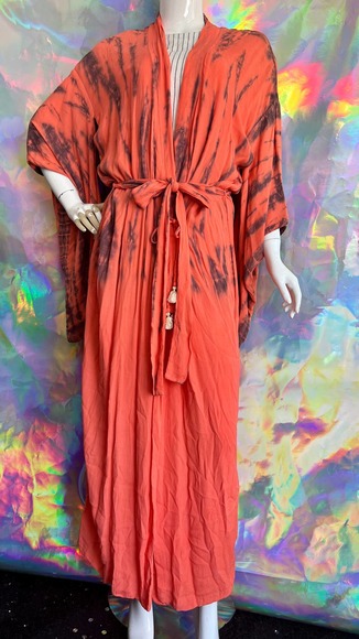 NWT Orange Tie Dye Tie Waist Duster - Picture 1 of 13